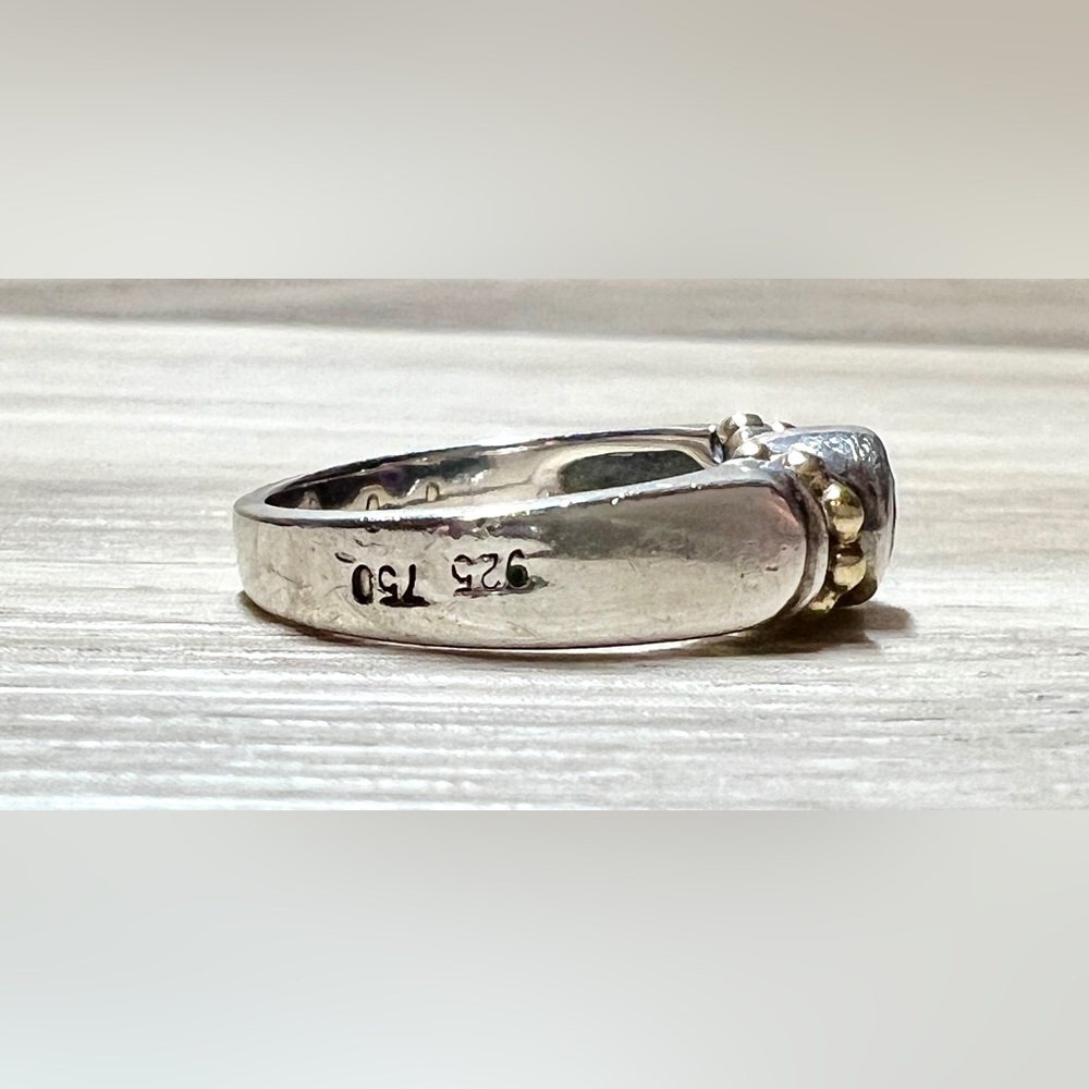 Vintage Designer LAGOS Sterling Silver & 18K Yellow Gold Amethyst Caviar Ring - Picture 5 of 9